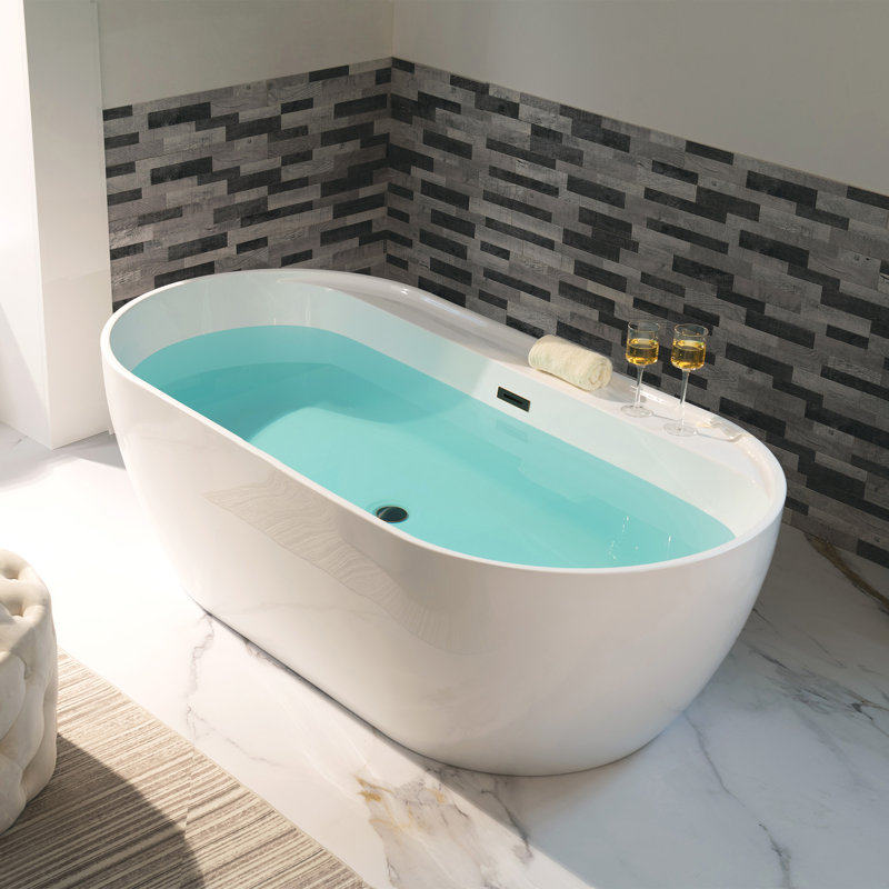 67" x 31.5" Freestanding Soaking Acrylic Bathtub, Oil Rubbed Bronze, White