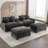 111" Sectional Sofa Chenille Upholstered Sofa With Two Removable Ottoman-1519616397