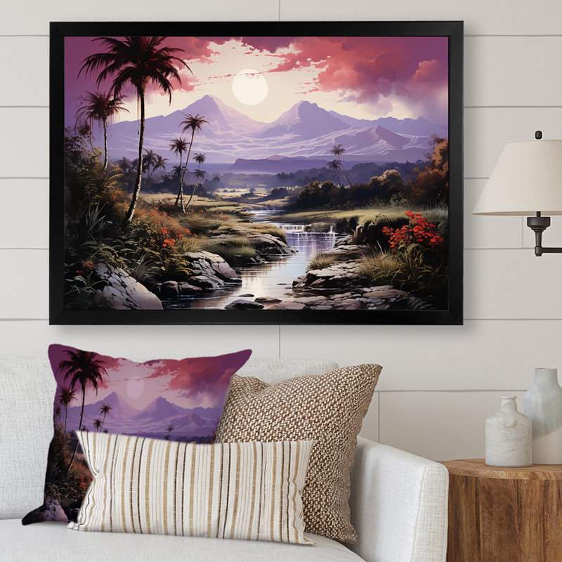 «Abstract Hawaii Palm Tree Sunset III», reproduction sur toile, H 16 po x l 32 po x P 1 po, Cadre photo noir