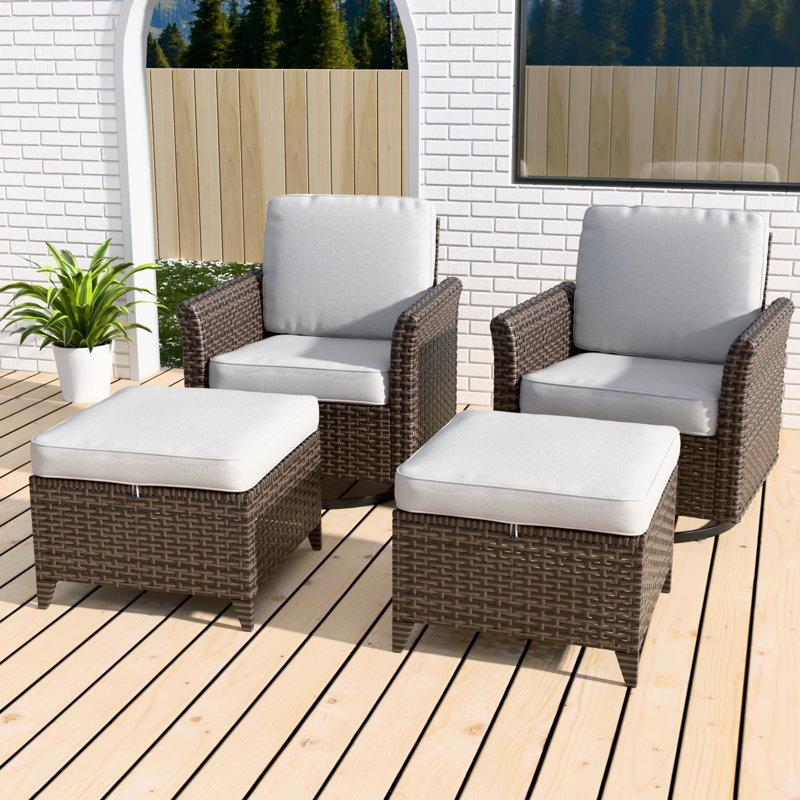 Beige Cushioned Brown Wicker 4-Piece Patio Conversation Set