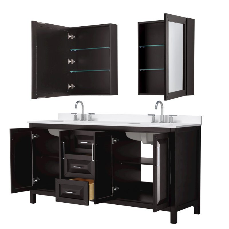 Daria 72'' W Vanity, Polished Chrome, Brown, White Quartz