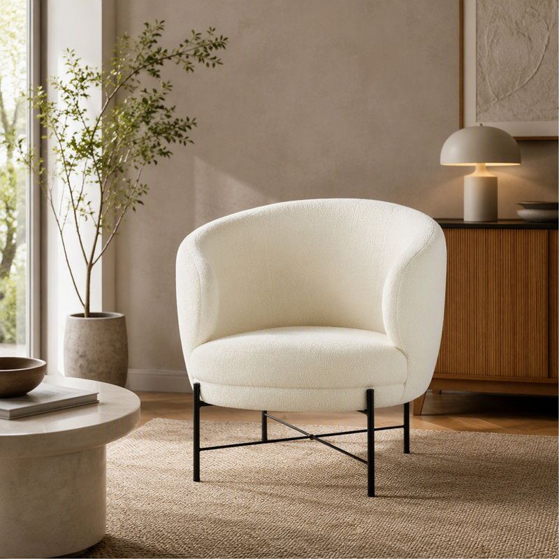 Chaise d'appoint contemporaine en métal noir et tissu sherpa blanc
