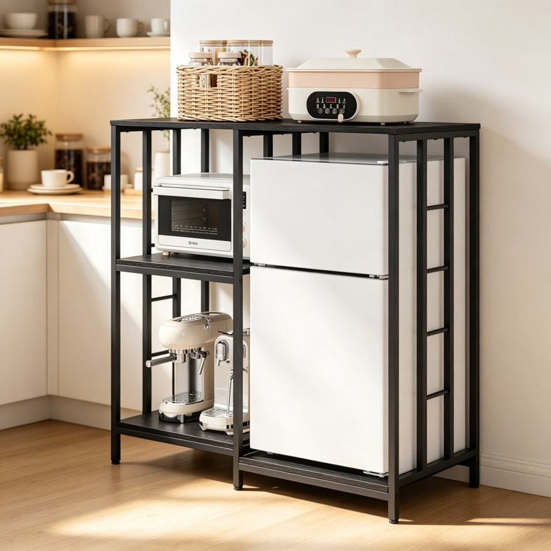 4-Tier Metal Frame Bakers Rack, Open Storage Kitchen Shelf, Multi-Purpose Microwave Stand, Coffee Bar and Mini Fridge Stand