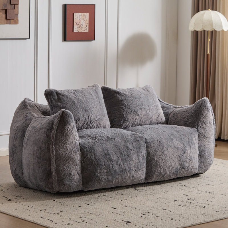 Giant Bean Bag Couch, Ultra Soft Fluffy Loveseat Bean Bag Sofa, Oversized Chase Lounge Chair, Grey