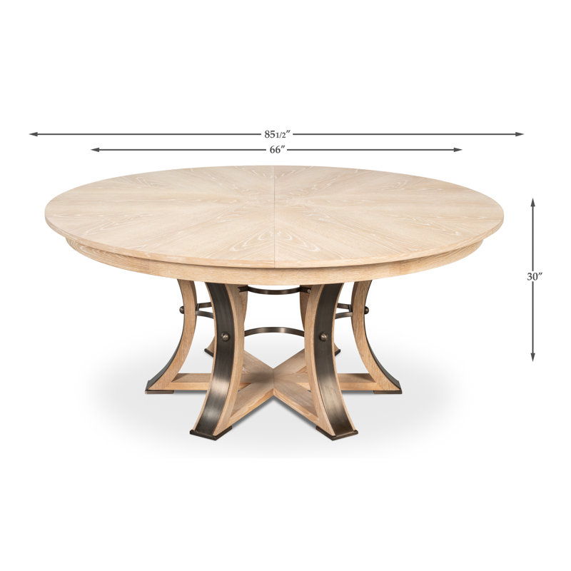 Tower Round Solid Oak Dining Table, Bleached Oak/Hammered