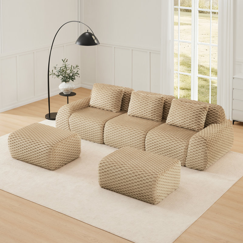 Boneless 114" Modern U-Shaped Modular Sectional Sofa for Living Room,Flannelette Fabric,Oversized 3-Seater Couch,boneless sofa ,Movable Ottoman,Buckle connection,Anti-slip Design,No Assembly