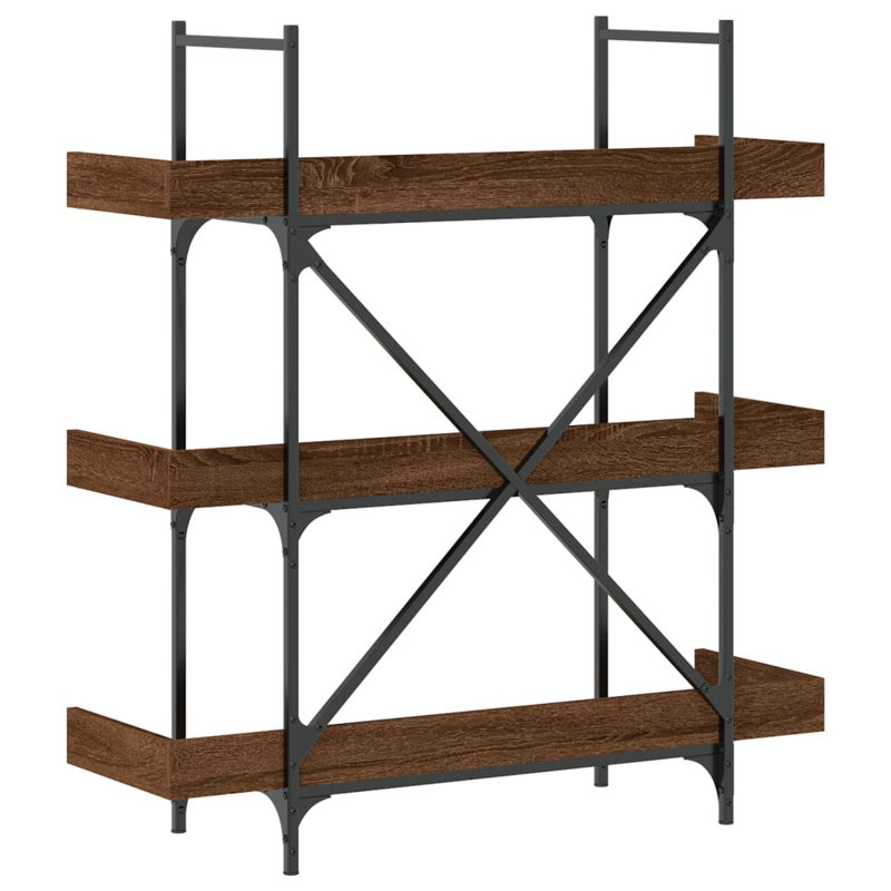 Sandre 100cm W Metal Bookcase, (3 Shelves) 108.5cm H x 100cm W x 33cm D, Brown Oak
