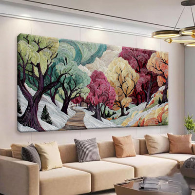 Abstrait, art mural pour salon, arbre coloré, art mural, impression sur toile, peinture 20 "x 40", toile pour chambre à coucher, bureau, esthétique, décoration murale, salon moderne, prêt à accrocher