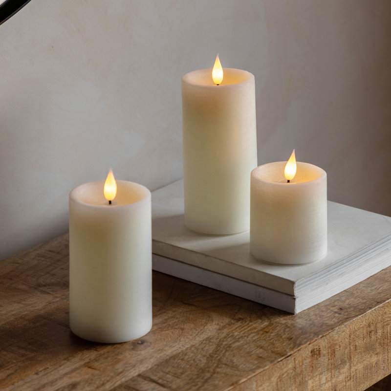 Unscented Flameless Pillar Candle with Plastic Holder, Ivory