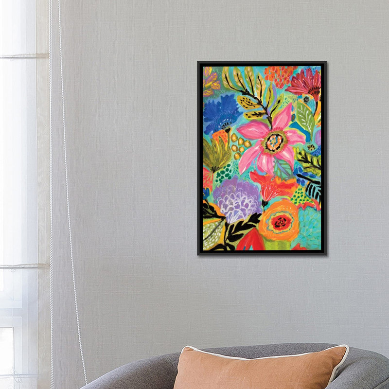 « secret jardin floral ii », reproduction sur toile, Toile avec cadre noir, Pas de tapis, H 48 po x l 32 po x P 1,5 po