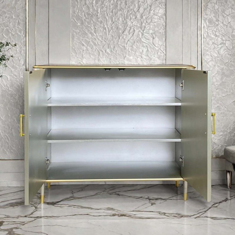 Simple Light Luxury Multi-functional Decor Cabinet, Gold/Champagne silver