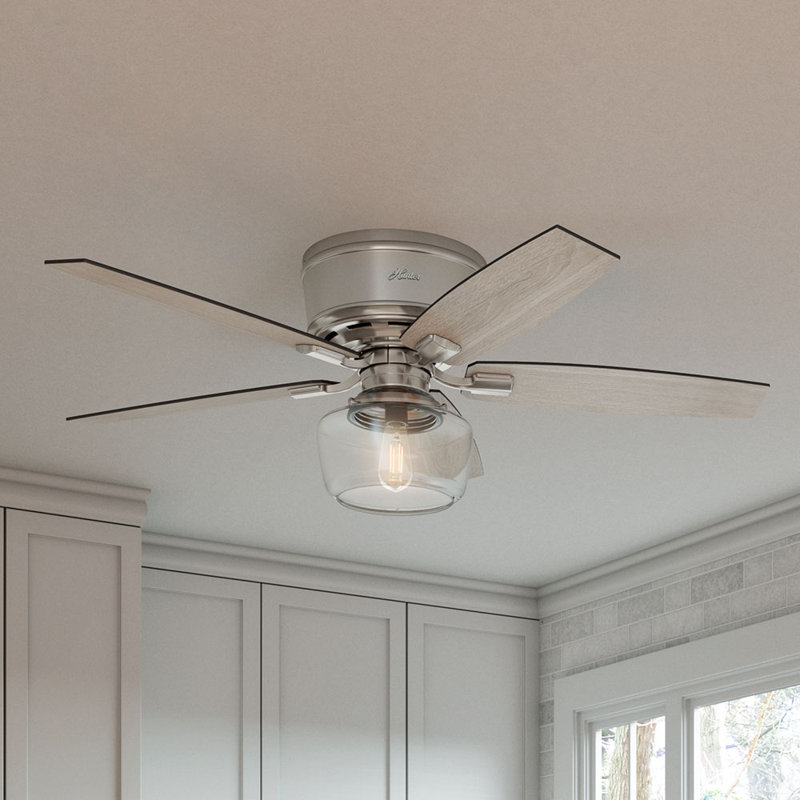 52" Brushed Nickel Low Profile Ceiling Fan with LED Light