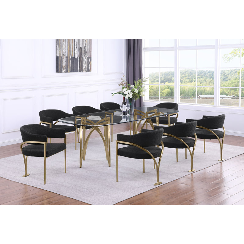 Grandeur Tempered Glass Dining Set, Black, Gold