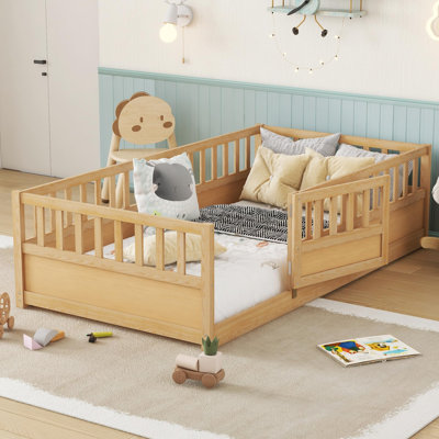 Montessori Wood Floor Bed with Safety Door & Support Slat, Twin, Natural