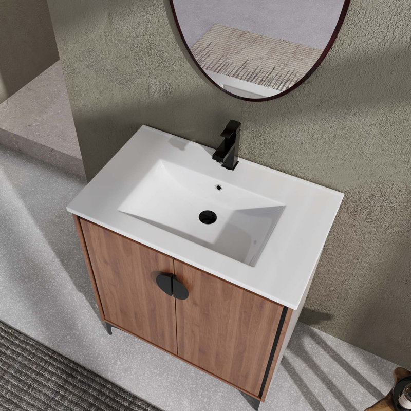 Meuble-lavabo moderne avec lavabo simple et 2 portes à fermeture en douceur H 33,86 po x l 30 po x P 18,31 po