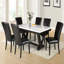 Table de salle à manger moderne moderne en faux marbre et noir avec table en V et tréteaux