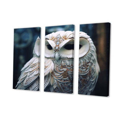 «White Owl's Wise Gaze on Canvas», reproduction de 3 pièces