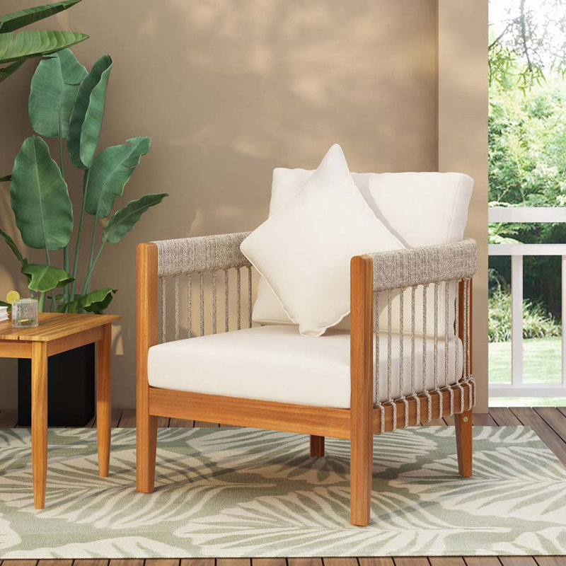 Fauteuil club d'extérieur en bois d'acacia, Beige