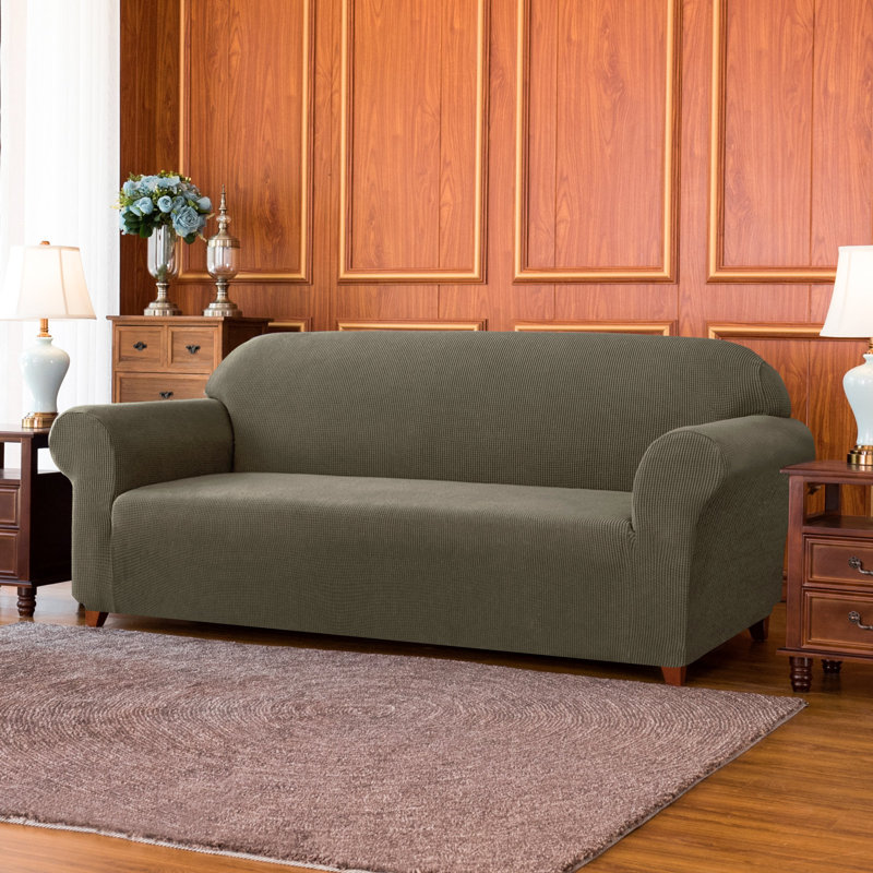 Soft Spandex Stretch Box Cushion Sofa Slipcover, Olive, 104" H x 295" W x 107" D