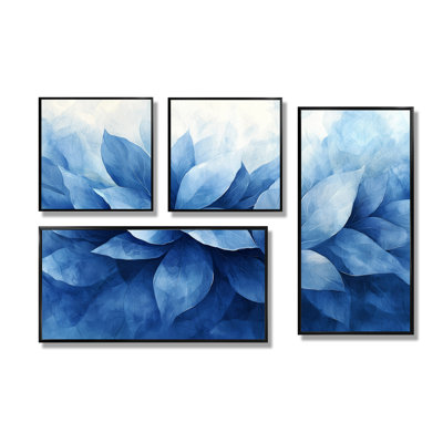 Bleu et brun délicats pétales de fleurs - art mural floral 4 pièces