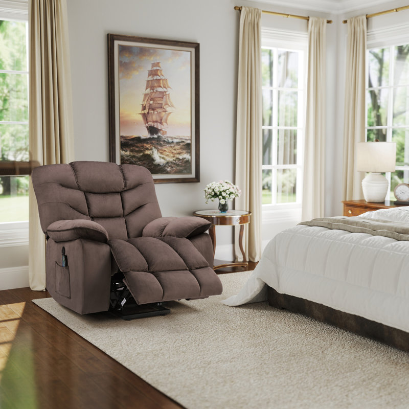 43.3'' Wide Power Lift Assist Recliner with Heat, Massage & USB/Type-C Ports – Microfiber Upholstery, Mocha
