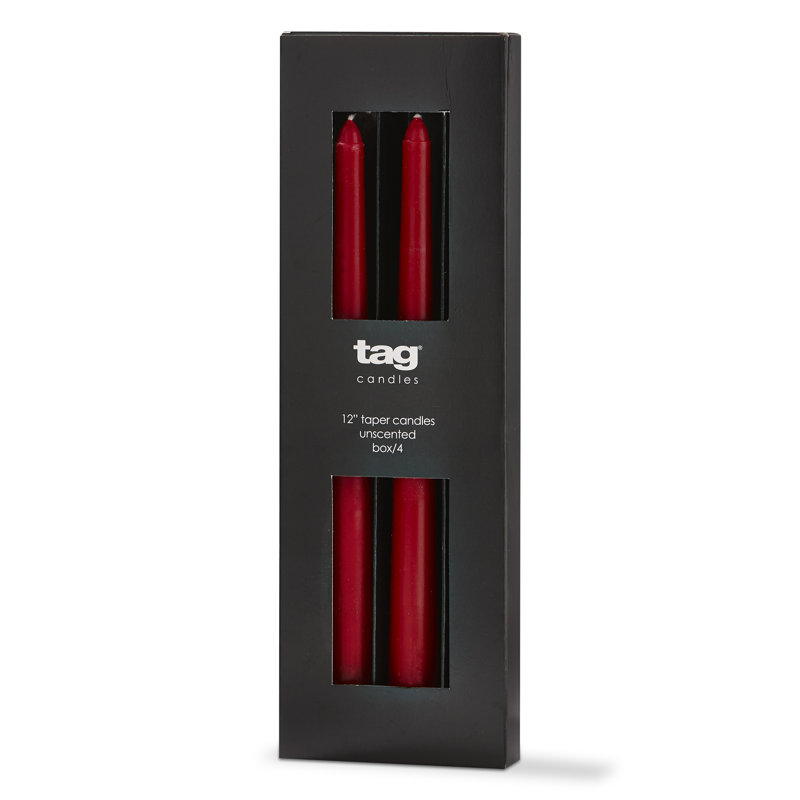 Unscented Taper Candle with Tin Holder, Red