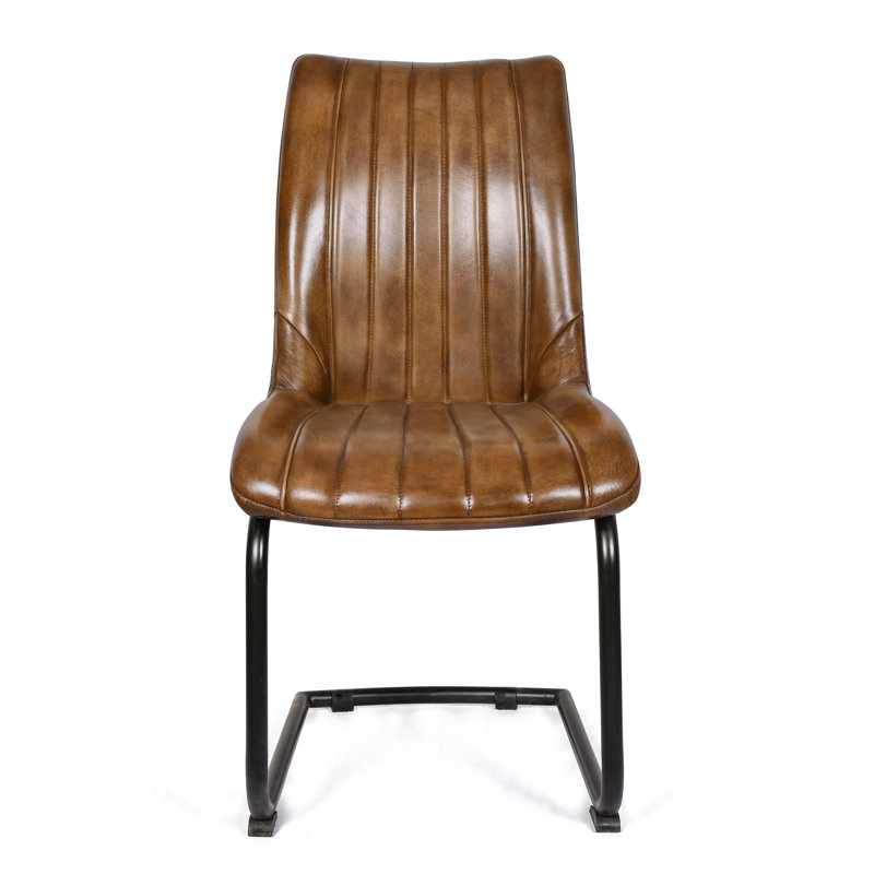 48cm H Genuine Leather Upholstered Dining Chair, Brown