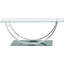 Table basse rectangulaire en verre en forme de U avec une disposition ergonomique pour maximiser l'espace de travail et l'attrait esthétique dans les environnements modernes, avec une finition réfléchissante de 18 pouces de haut et un entretien facile
