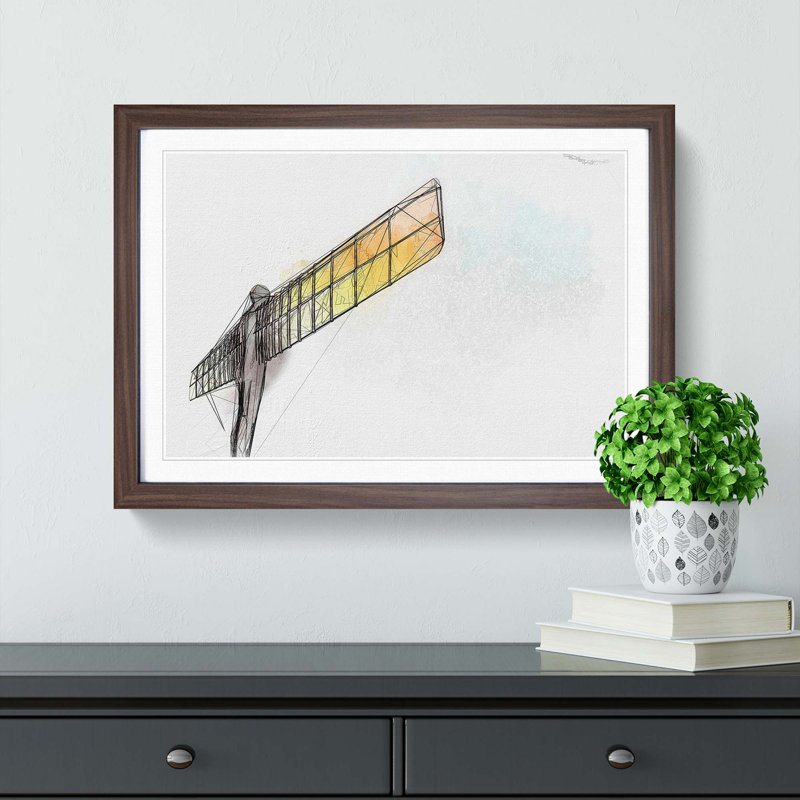 Angel of the North in Gateshead in Abstract - Picture Frame Graphic Art Print, 27cm H x 36cm W x 2cm D, Walnut Framed
