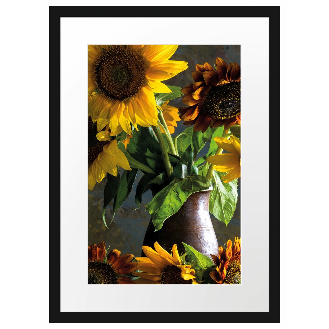 Gerahmtes Poster Sonnenblumen in Vase