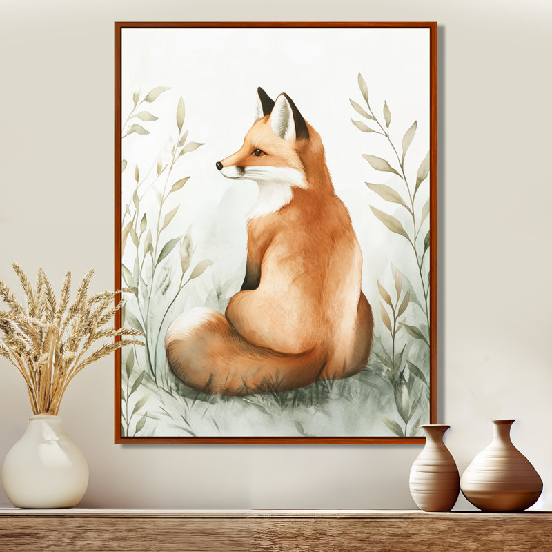 Animaux, reproduction sur toile, art mural Fox, H 32 po x l 16 po, Cadre flottant brun