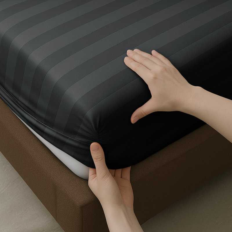 Microfiber Stripe Fitted Sheet – Soft, Durable, and Wrinkle-Free, Charcoal, Single (3')