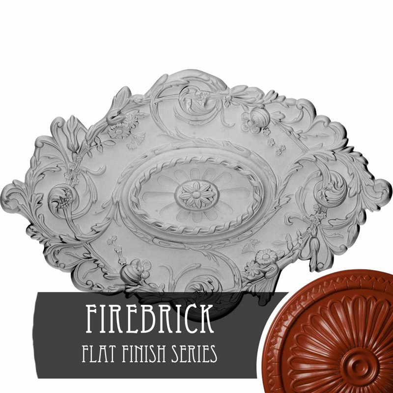 Endurathane Strasbourg Ceiling Medallion, 30 1/2"W x 20"H x 1 1/2"P, Hand-Painted Firebrick Finish, Firebrick