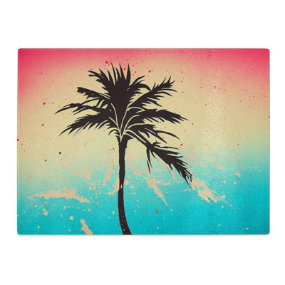 Palm Tree Painted  Glass Chopping Board