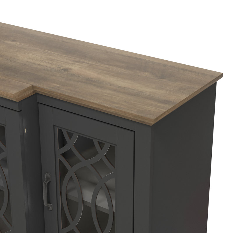 Buffet large 4 portes Eleana, Noir / chêne noueux
