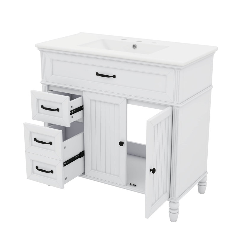 Meuble-lavabo gracieux de 36 pouces avec lavabo et tiroirs dans l'armoire, Blanc