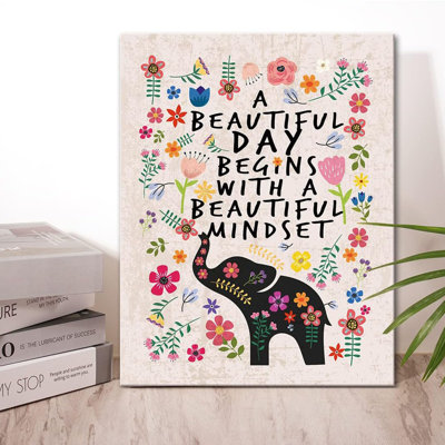 Inspirational Quotes Motto Framed Canvas Wall Art Gifts For Women Girls Friends Sister,Motivational Canvas Prints Framed Wall Art For Home Bedroom Living Room Wall Decor- Flower Elephant