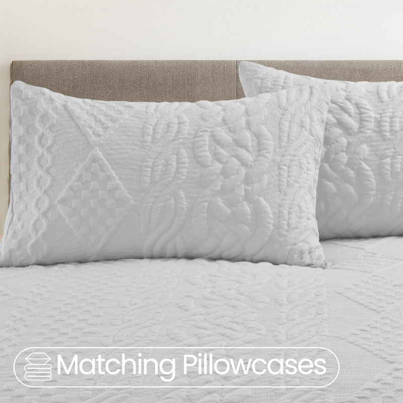 3D Embossed Chunky Quilted Knit Pattern Duvet Set, White, Single Duvet Cover + 1 Pillowcase