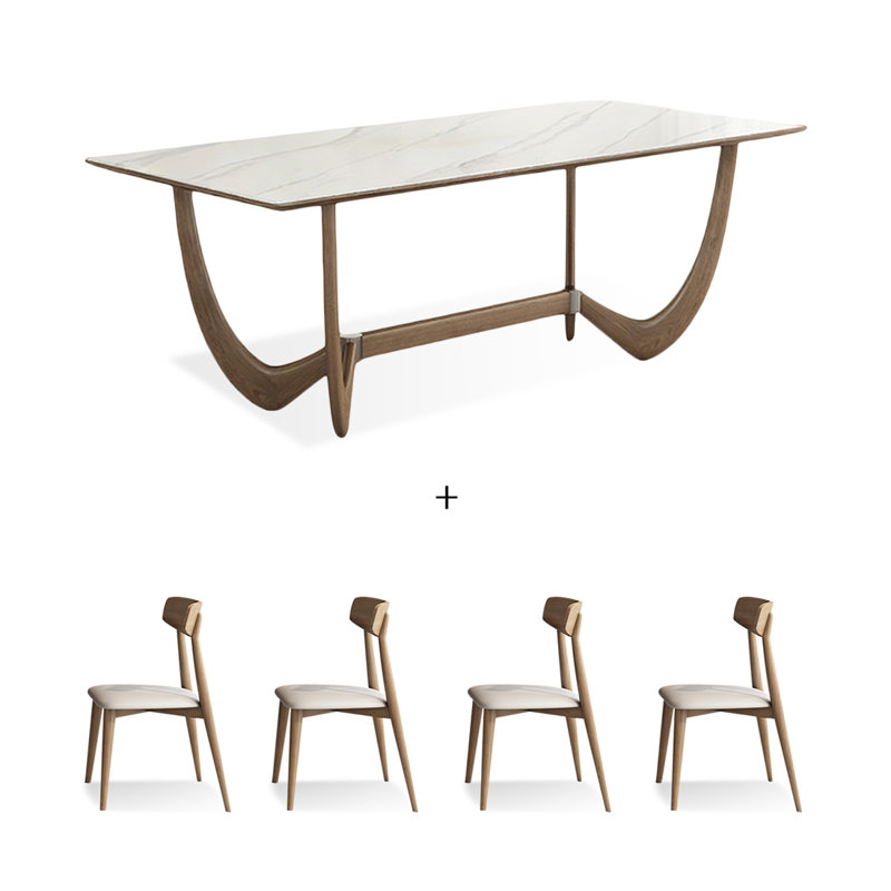 Ensemble de table de salle à manger rectangulaire en bois massif fritté pour 4 personnes