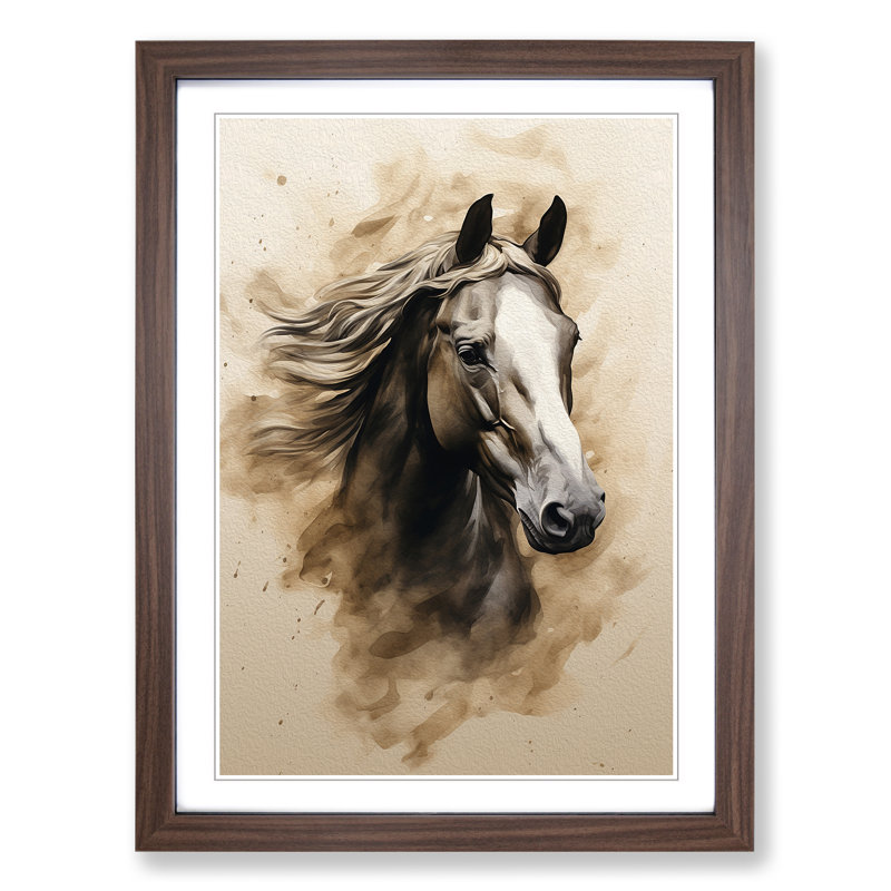 Horse Minimalism Art - Framed Print, 34cm H x 25cm W x 2cm D, Walnut