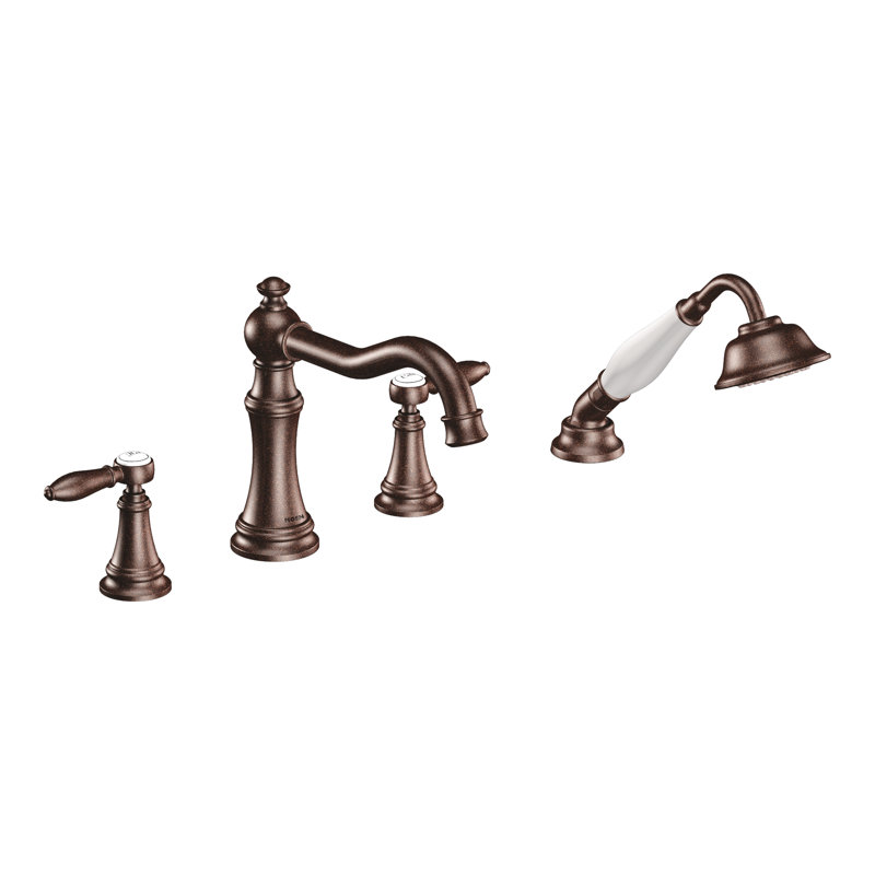 Weymouth Double Handle Deck Mounted Roman Tub Faucet Trim with Diverter and Handshower, Oil Rubbed Bronze