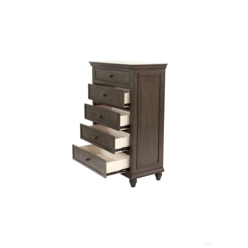 Commode 5 tiroirs en bois gris foncé antique