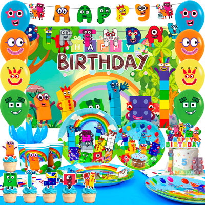112pcs Number Blocks Birthday Decorations，Number Blocks Party Tableware