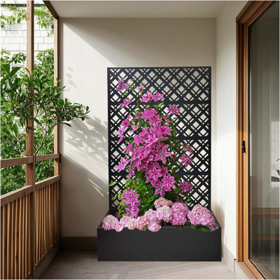 Lit de jardin surélevé en métal avec treillis H 70,9 po x l 43,3 po x P 15,8 po - Jardinière pour plantes grimpantes, fleurs et trous de drainage, noir