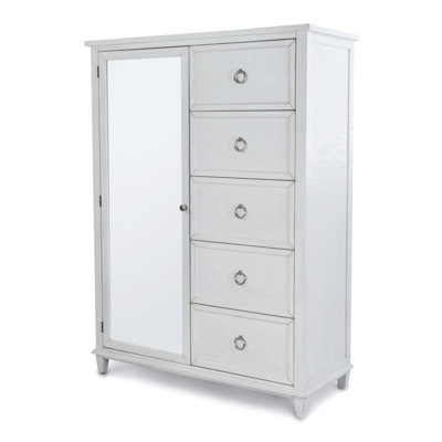 Point Breeze - Mirrored Door Chest - Fresh White with Soft Grey Glaze Finish