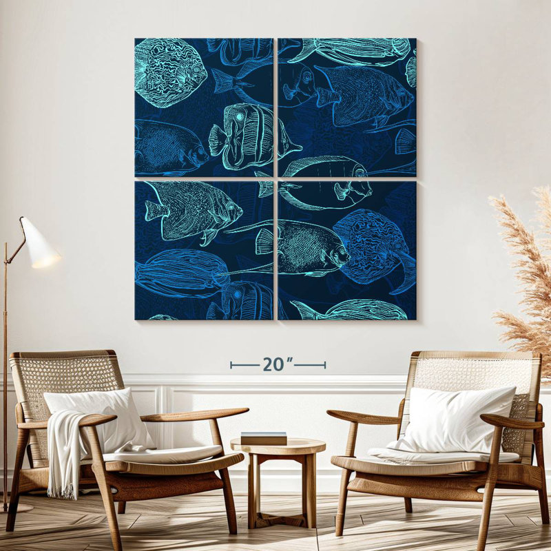 Brampt Blue Green Fish Outlines, 57" H x 57" W
