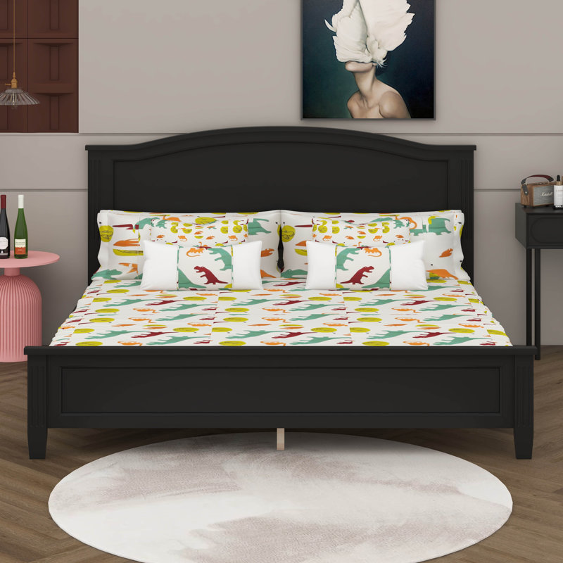 Lit plateforme de style Mid-Century, cadre de lit très grand avec tête de lit en bois, Noir