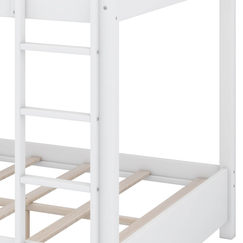 Lit superposé en bois grand avec échelle, Blanc