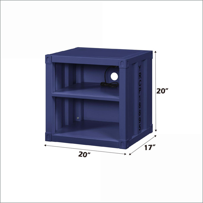 Table de chevet industrielle Cargo Blue avec USB & amp; Rangement, Argent argent