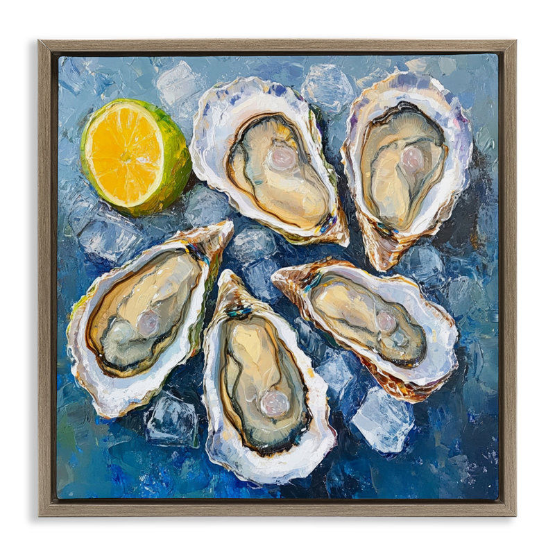  «Lemon & Oysters», art mural sur toile par LSR Design Studio, H 25 po x l 25 po, Cadre flottant orme Montalcino